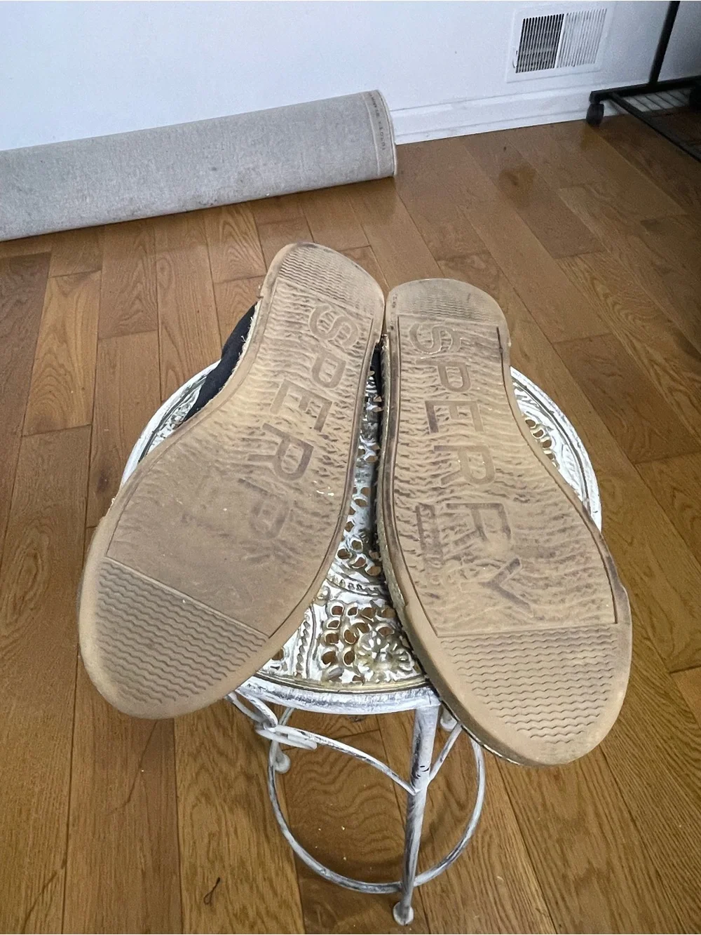 Sperry Black Espadrille Slip-Ons with Pink Insole